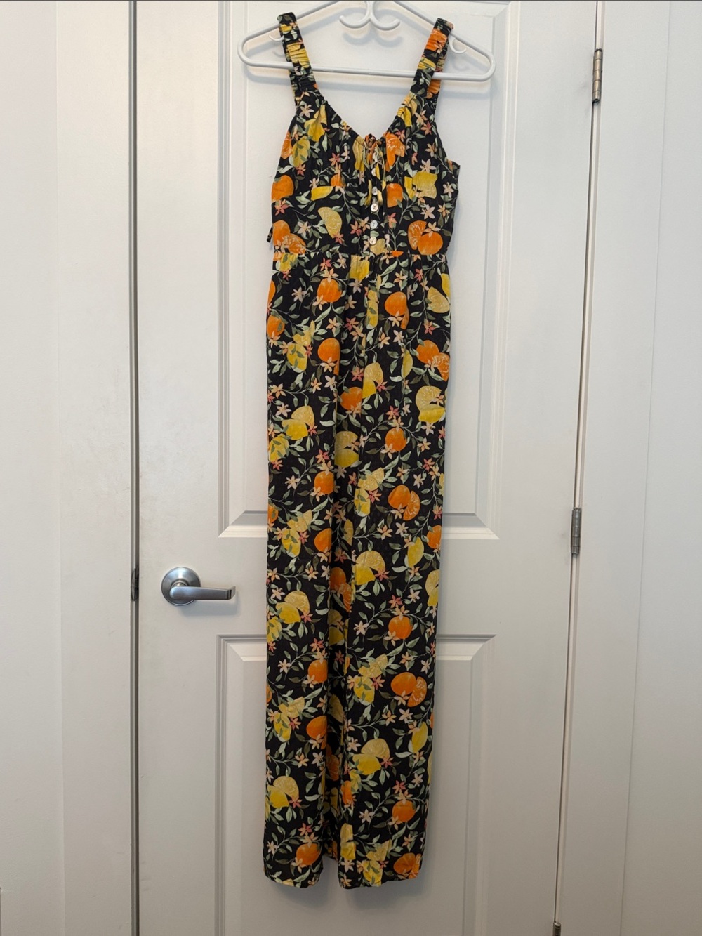 Sadie & Sage Black Jumpsuit with Orange & Yellow Floral Print - Picture 5 of 8